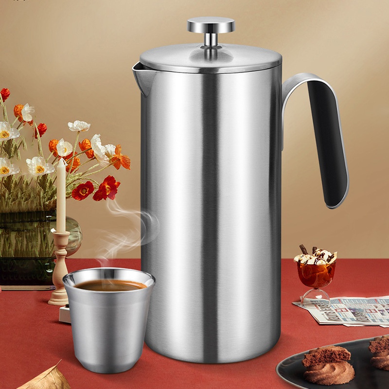 304不锈钢双层法压壶 升级款过滤网手冲咖啡壶泡茶冲茶壶跨境