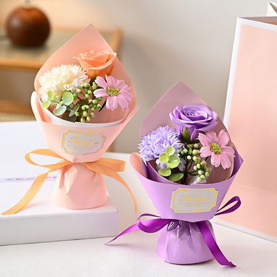 情人节玫瑰香皂花成品康乃馨雏菊小花束母亲节礼物仿真花假花跨境