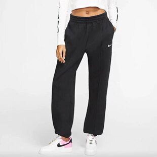 Nike耐克 女款黑色Logo印花宽松舒适加绒束脚运动长裤 DV7093-010