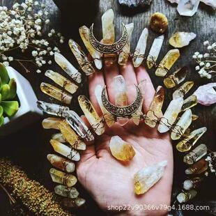 天然扁石黄水晶皇冠月亮发箍欧美纯手工简约新款饰品跨境潮流头饰