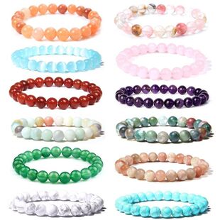 亚马逊热销 8 毫米天然石珠手链摩根石少女手链瑜伽珠子玛瑙手串