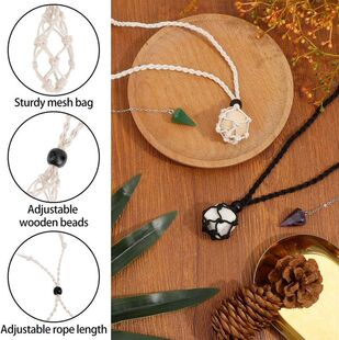 跨境天然石头编织网兜项链吊坠可调节伸缩手工网托复古绳紫晶原石