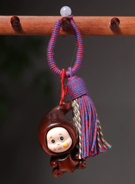 檀香木星星人卡通公仔钥匙扣手工编绳流苏挂件坠包包挂饰潮玩礼物
