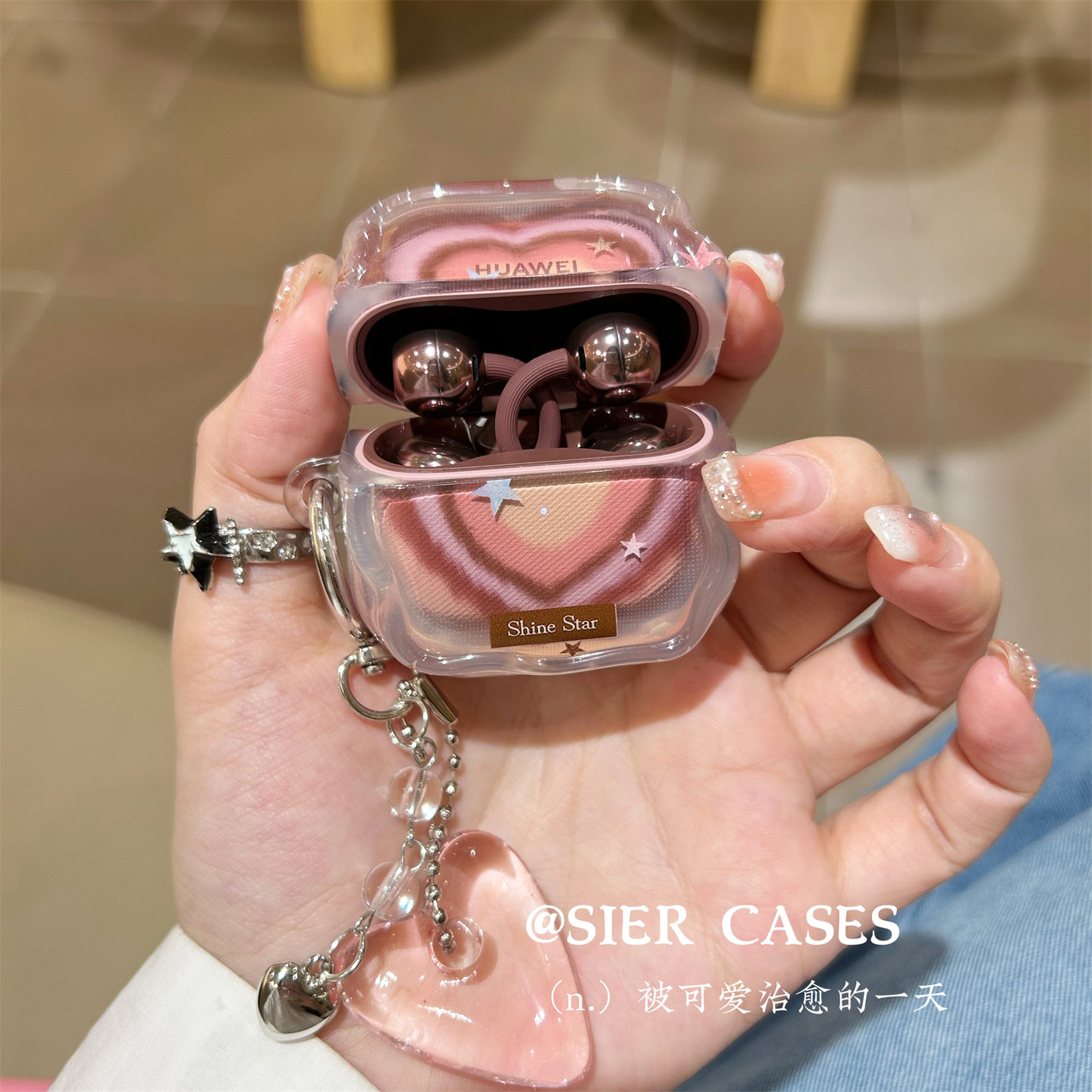适用于华为freeclip2冰梅紫保护壳se3晕染大爱心Y2K风格软壳苹果airpodspro三代防摔保护壳se2少女心半透se3