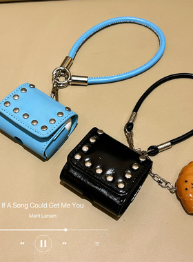 朋克风皮质铆钉苹果Airpodspro三代耳机保护壳黑色适用于airpodspro2代蓝色皮质简约保护套4代连体皮壳ipods3