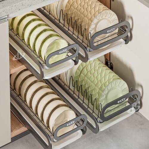 厨房碗架收纳架橱柜内置抽拉抽屉式拉篮家用免打孔碗盘子沥水架