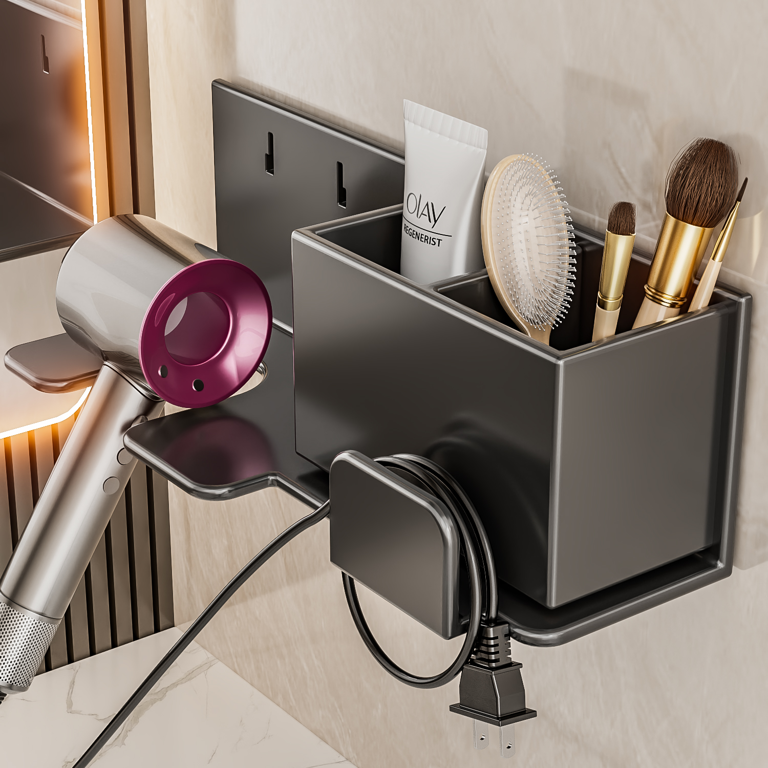 吹风机置物架卫生间浴室免打孔壁挂式收纳置物架厕所电吹风支架