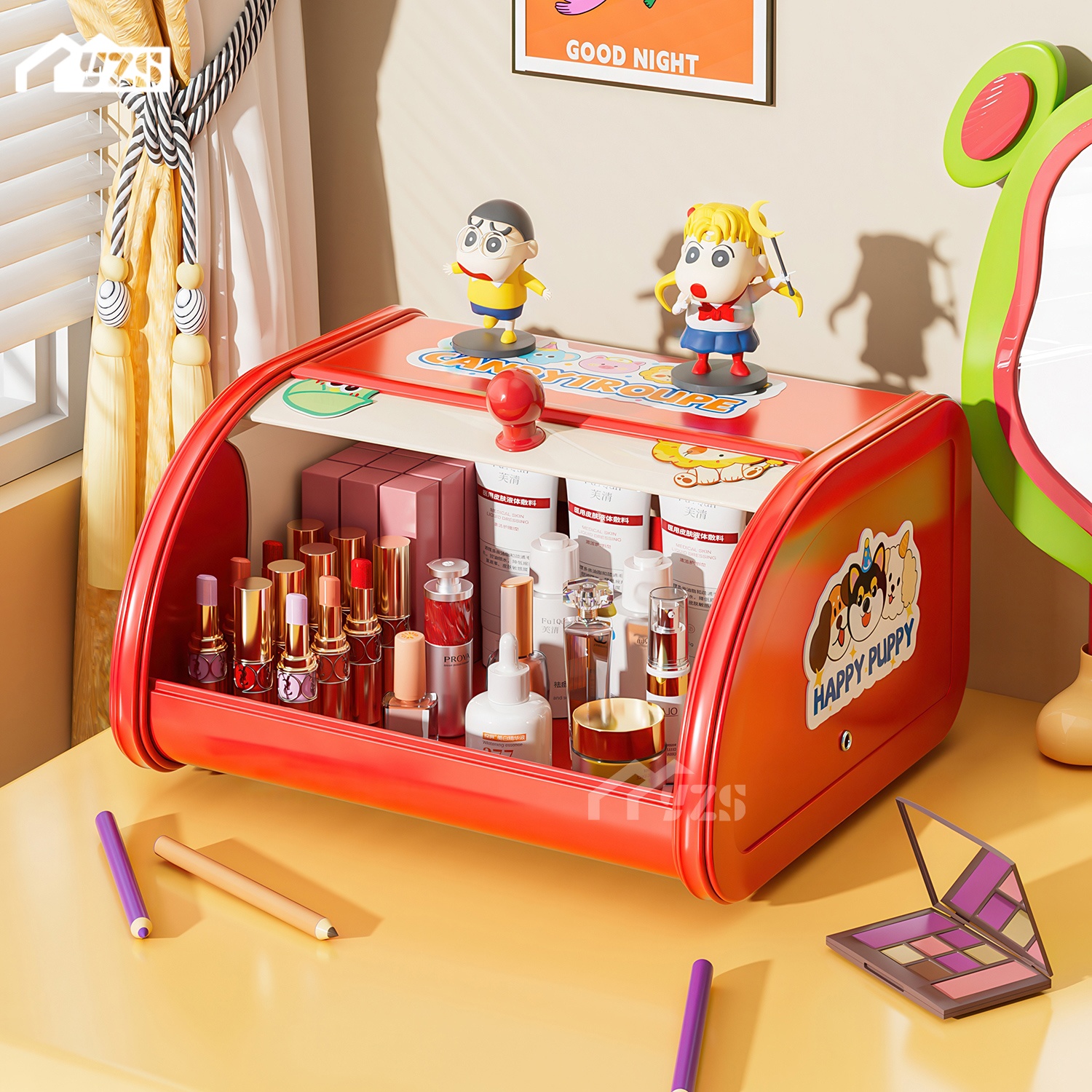 化妆品收纳盒梳妆台口红香水护肤品置物架多巴胺桌面储物整理盒子