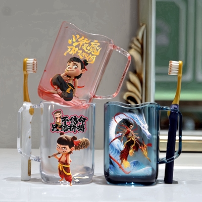 哪吒漱口杯儿童男女孩刷牙杯子学生可爱塑料水杯防霉抗菌不留水垢