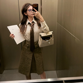 PickRui睿哥 毛呢半身裙短裙 新款 伦敦报刊 气质腰带中筒裙女冬季