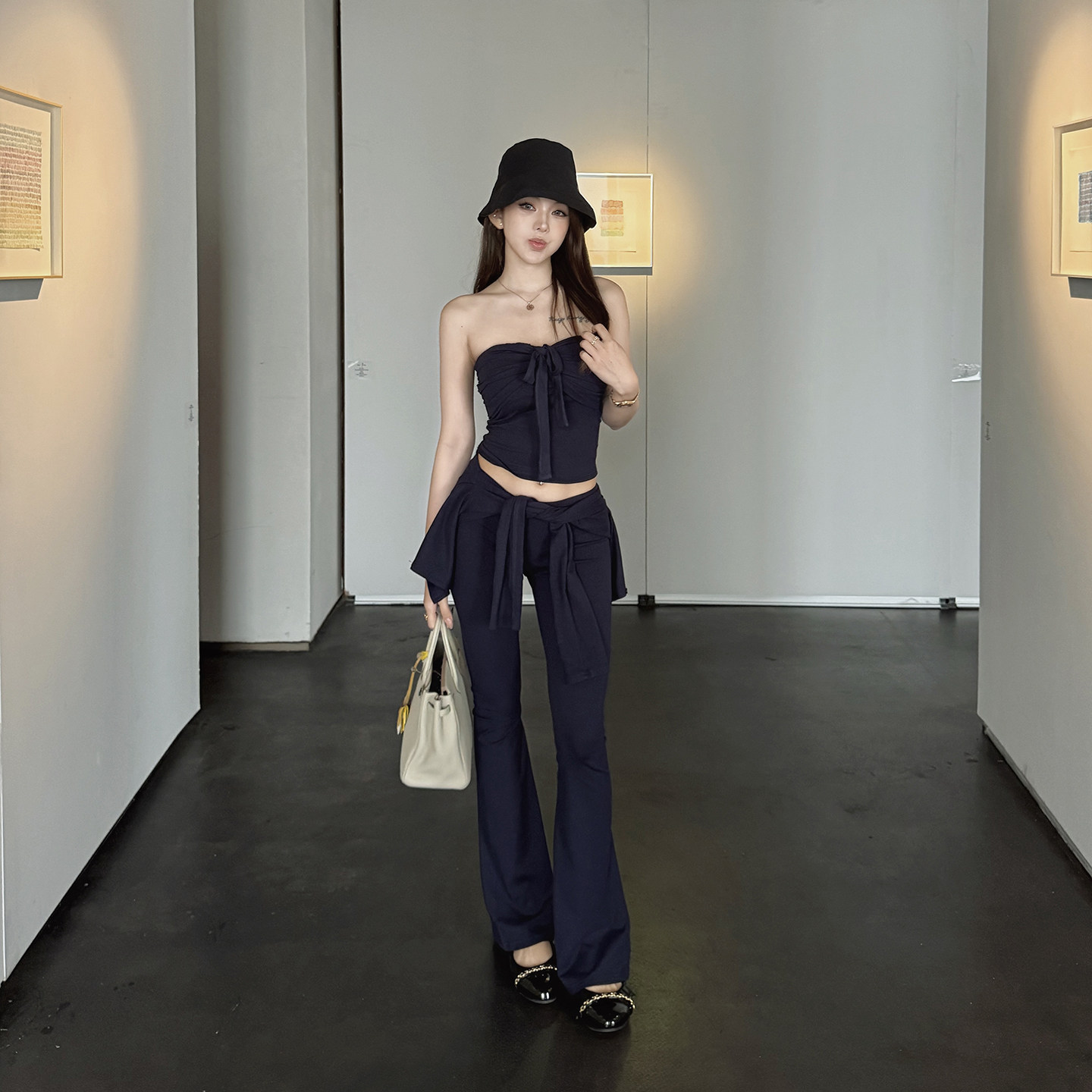 PickRui睿哥 慵懒姐姐针织抹胸上衣外套裤子三件套休闲套装女百搭