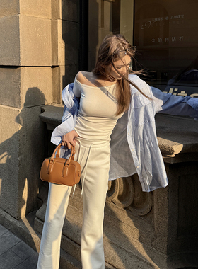 PickRui 睿哥 极简主义 白色微喇运动裤女春夏新款休闲宽松显瘦