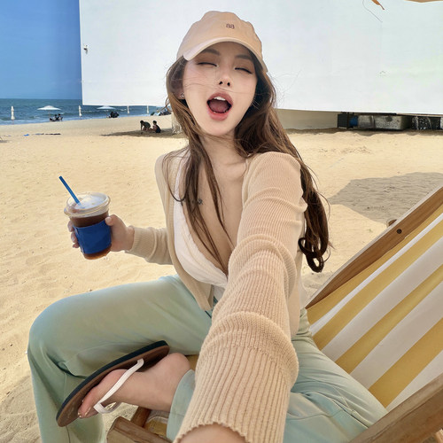 PickRui睿哥 夏季防晒开衫外穿长袖上衣女新款小坎肩毛针织衫外套