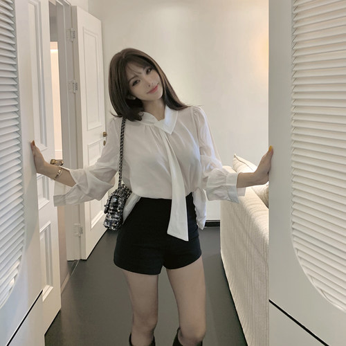 PickRui睿哥 优雅气场 新款设计感飘带白衬衫女早秋长袖上衣气质