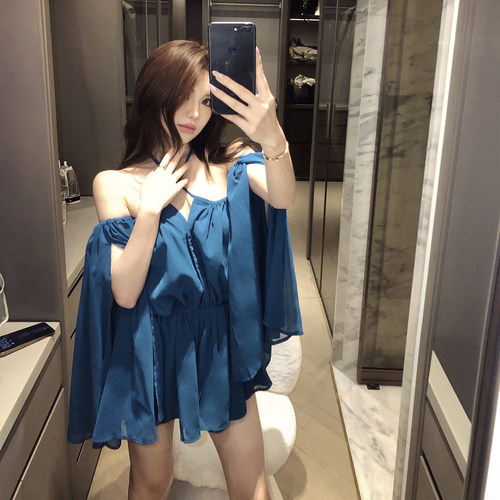 PickRui睿哥 蔚蓝假日夏季新款抹胸连体裙裤女一字肩气质短裙性感