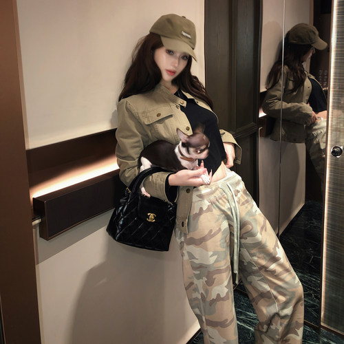 PickRui睿哥 旷野漫游美式休闲水洗工装外套女早秋新款短上衣百搭