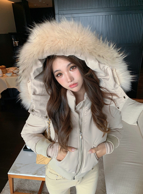 PickRui 睿哥 芬兰雪镜 秋冬貉子毛领短款羽绒服女新款保暖外套