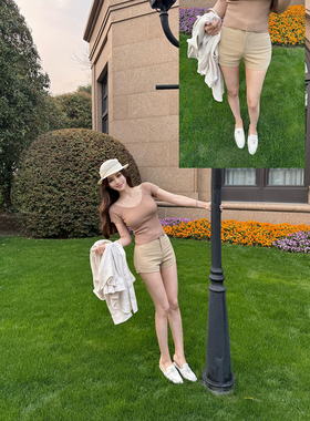 PickRui睿哥 夏季新款高腰简约百搭短裤女气质辣妹紧身裤子显瘦