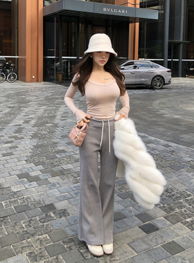 PickRui 睿哥松弛出街灰色加绒卫裤女秋冬显瘦休闲裤加厚新款裤子