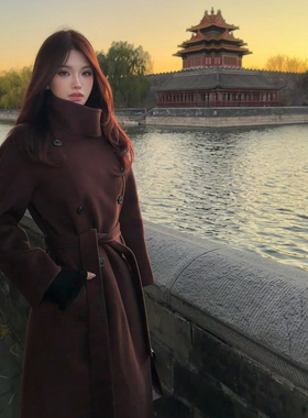 PickRui 睿哥 柏林纪事 山羊绒系带双面呢大衣女秋冬新款毛呢外套