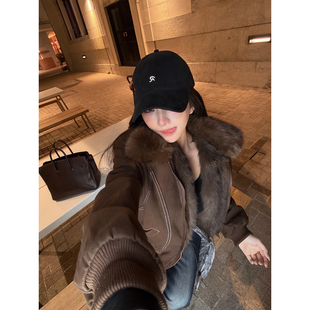 新款 PickRui 美拉德棉服 风毛毛外套女冬季 加厚工装 睿哥 焦糖拿铁