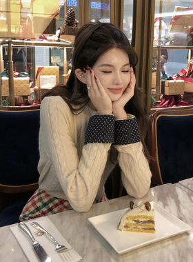 PickRui睿哥 温柔狙击手波点拼接开衫外套女新款毛针织衫秋冬上衣