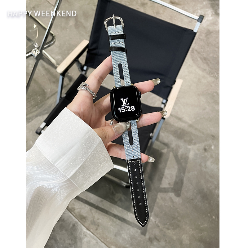 摩登牛仔真皮表带高级感适用苹果