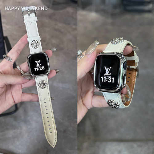 真皮复古铆钉高级感表带适用苹果