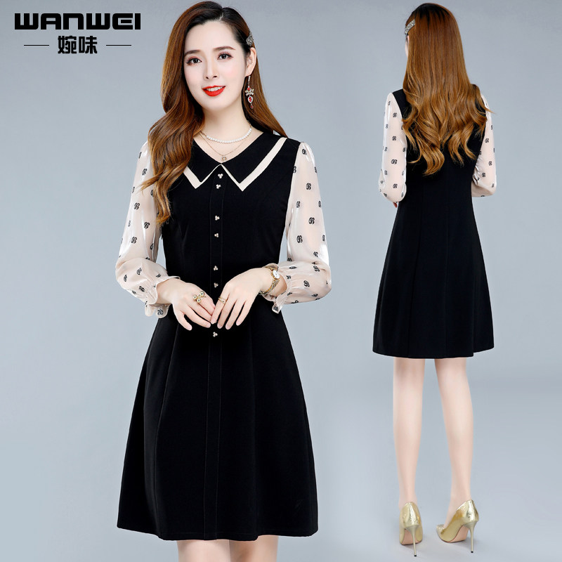 娃娃领连衣裙女秋装2020年新款遮肚子显瘦贵夫人高端大牌气质裙子