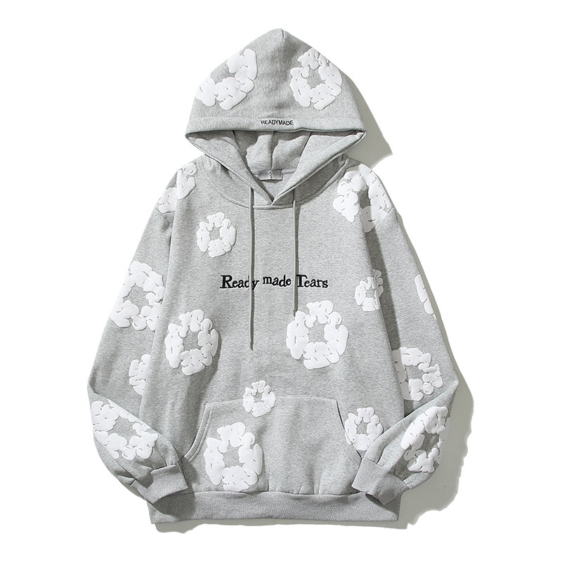 thumbnail for 2024 American high street style foam kapok embroidery English letter graffiti hooded sweatshirt for men and women couple jacket