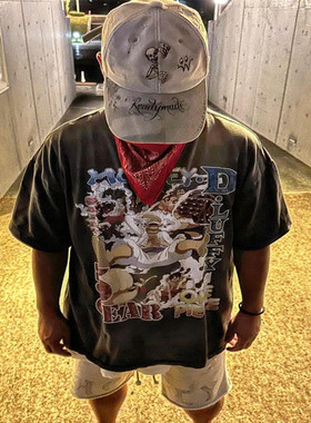 2024SS重磅320g嘻哈SAINT MICHAEL x ONE PIECE海贼王路飞短袖T恤