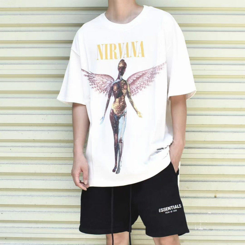 2021新款短袖男kanye侃爷chapel of god涅槃天使圣母印花摇滚t恤