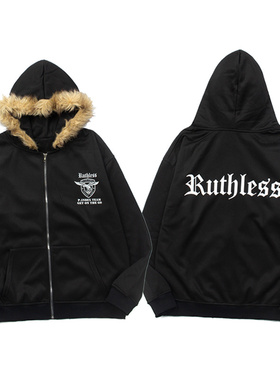 美式高街protocol index保暖座山雕毛领连帽拉链卫衣男女帽衫潮