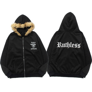 美式高街protocol index保暖座山雕毛领连帽拉链卫衣男女帽衫潮