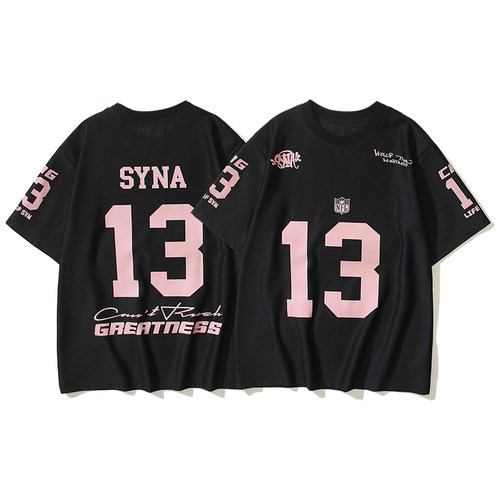 syna美式高街13号球服短袖男网眼速干透气橄榄球篮球T恤运动球衣