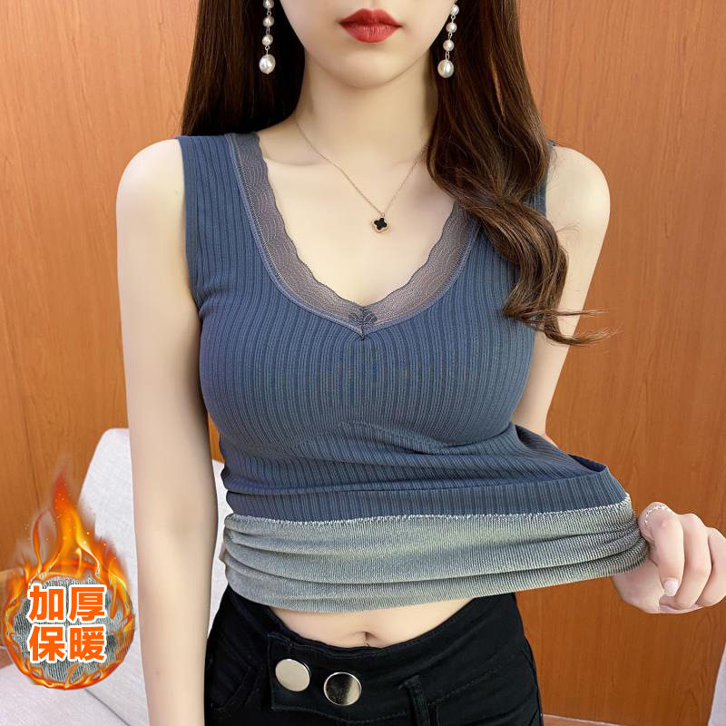 保暖背心女加绒加厚带胸垫内衣秋冬季保暖女内搭无袖上衣打底衫