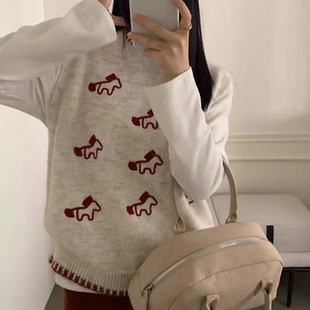 韩系设计感小马提花针织马甲女春秋装冬软糯减龄坎肩背心坎肩上衣