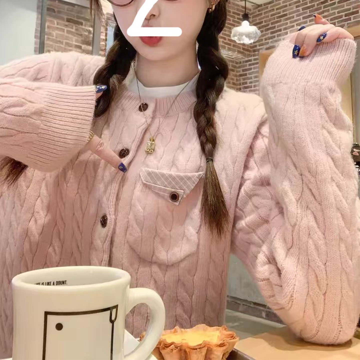 韩系麻花纹粉色毛衣针织衫女2026新款早春小个子宽松显瘦外套开衫