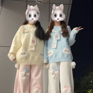 奶呼呼减龄毛衣 女秋冬新款 法式 甜美温柔风猫爪条纹披肩上衣针织衫