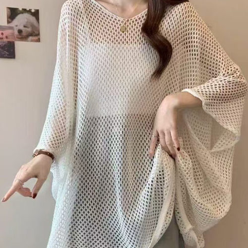 美拉德V领镂空针织衫女春夏新款