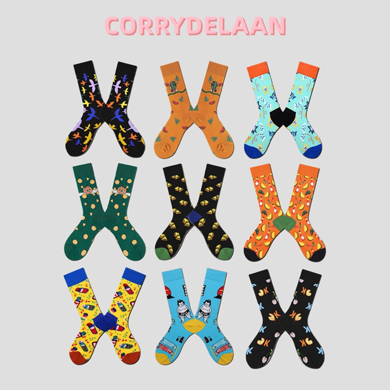 创意卡通青少年长袜子男女春秋季潮欧美街头中筒袜学生百搭情侣袜