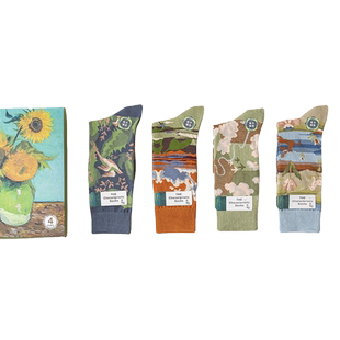 4双礼盒装梵高系列油画风ins潮长袜子女情侣法国小众中筒袜男春秋