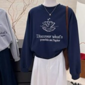 重工刺绣贝壳字母圆领新款 韩系宽松休闲套头卫衣女小众外套 春秋季