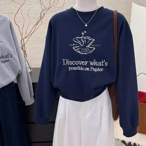 刺绣贝壳春秋季宽松卫衣女外套