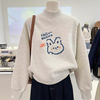 半高领卡通印花打底衫卫衣外套女