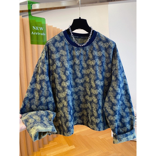 欧货复古碎花圆领无帽卫衣女秋装 独特高级感洋气时髦套头上衣 新款