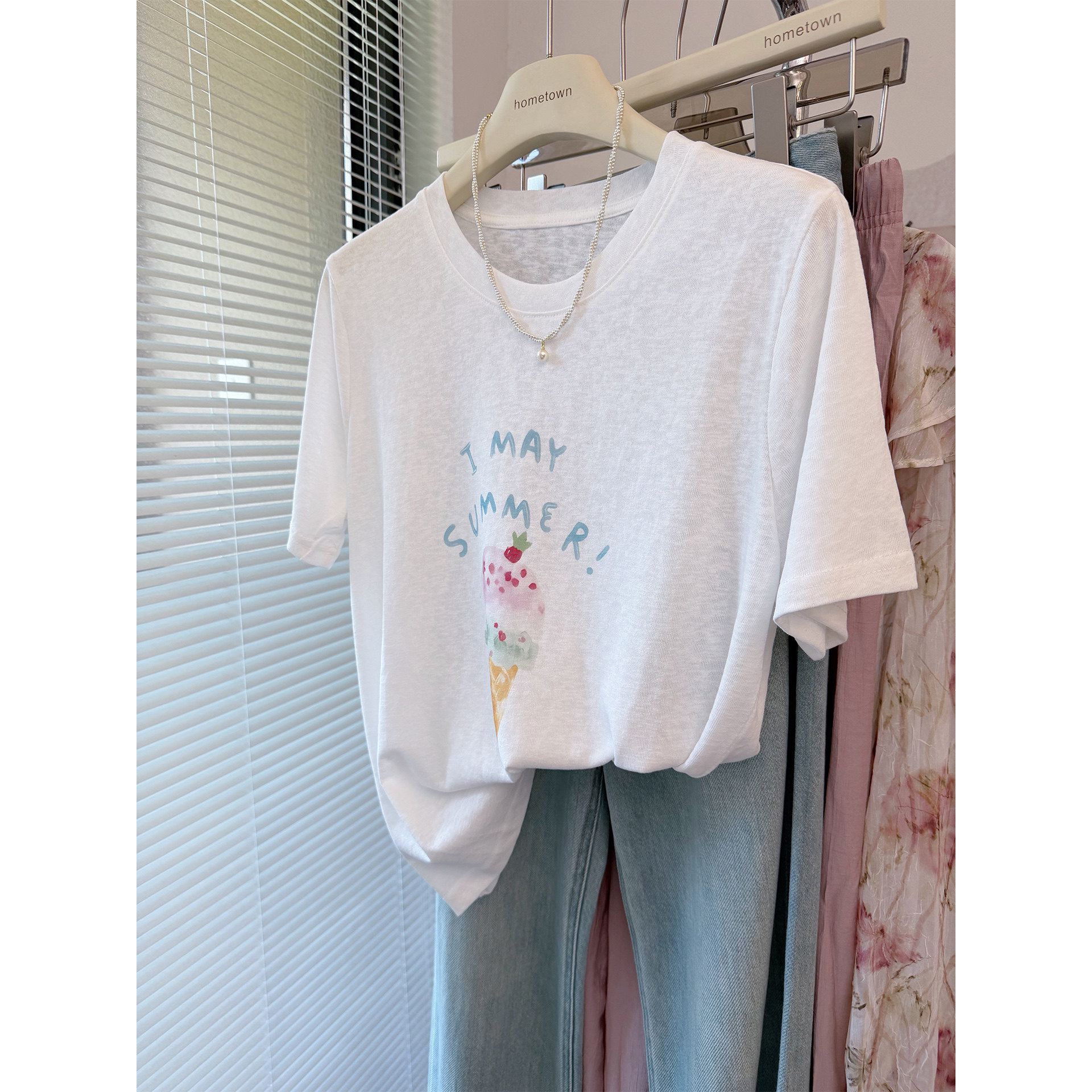 雪花棉白色短袖T恤女夏季新款tee图片