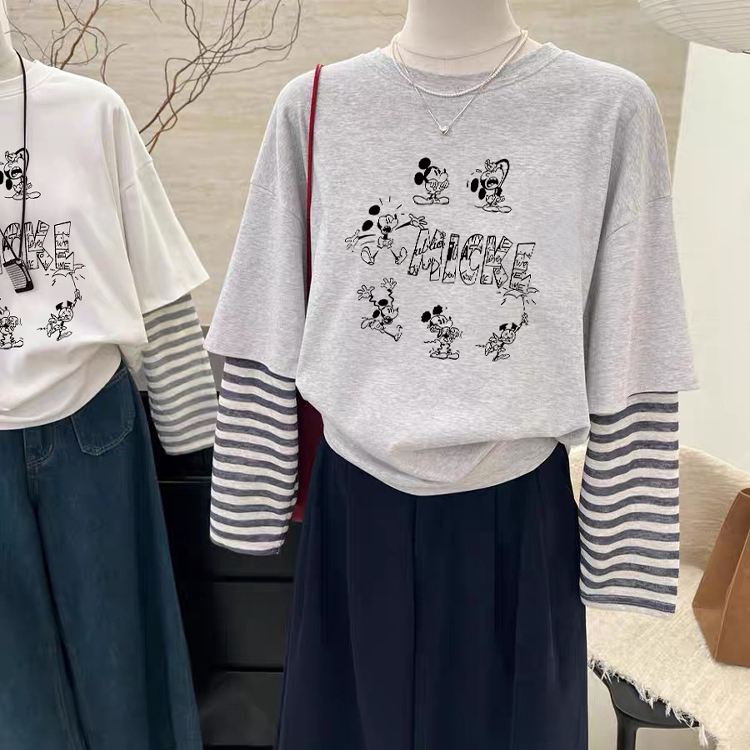 卡通字母短袖T恤女防晒假两件