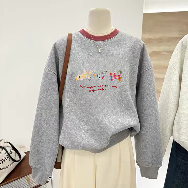 韩系设计感减龄圆领卫衣女上衣服