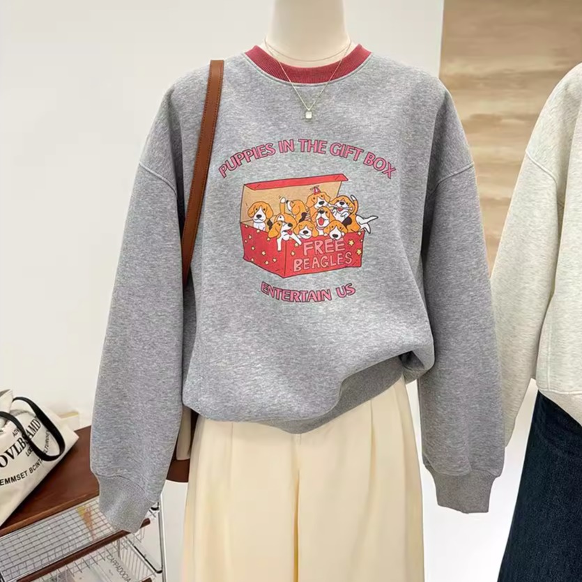 拼接撞色圆领宽松卫衣女外套上衣